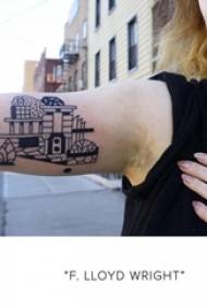 Braços em elementos geométricos tatuagem preto e branco, construindo fotos de tatuagem