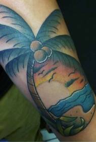 Arm old school colored palm tree with sunset tattoo pattern