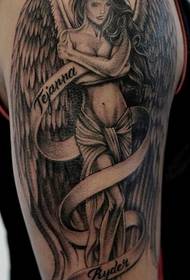 a personalized angel tattoo on the arm