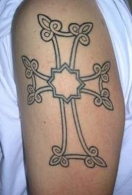 Arm swarte line patroan cross tattoo patroan