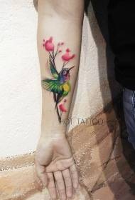 Arm flowers and hummingbird painted tattoo pattern