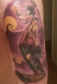 Cute cartoon image wolf tattoo picture on the big arm