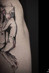 Small arm line splashing ink portrait tattoo pattern