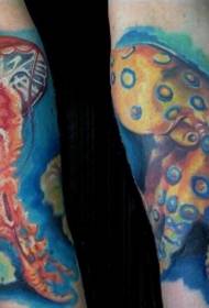 Incredible multicolored jellyfish and octopus arm tattoo designs