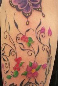 Arm color flower and butterfly tattoo pattern