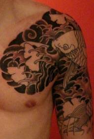 Wzór tatuażu pół pancerza kałamarnicy i burzowego morza