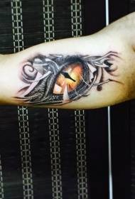 Big arm very realistic color fantasy dragon eye tattoo pattern