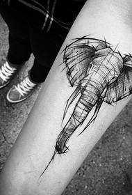 Small arm elephant pen drawing style tattoo pattern