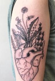Arm tattoo on black and white gray style plant tattoo material mechanical heart tattoo picture