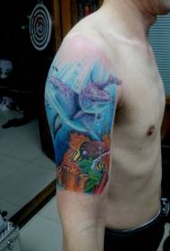 Beautiful painted dolphin tattoo pattern with arms