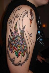 Красивый лебедь красочный рисунок тату рука