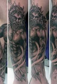 Arms exquisite black and white Poseidon sea god tattoo pattern