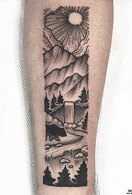 Small arm European and American point tattoo landscape tattoo pattern