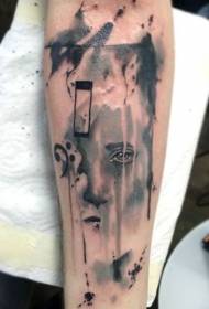 Arm mysterious design of black gray splash ink portrait tattoo pattern