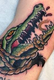 Colorful crocodile rope tattoo pattern on arm in cartoon style