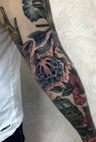 Arm cartoon style blue jellyfish tattoo pattern
