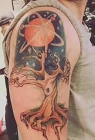 Color arm line tattoo small universe and dry branches tattoo pictures