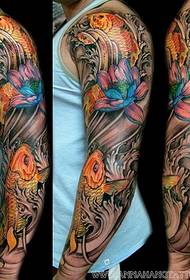 Classic atmospheric carp flower arm tattoo