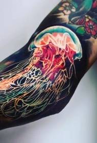 Very realistic multicolored jellyfish arm tattoo pattern