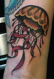 Arm cartoon funny colored jellyfish tattoo pattern