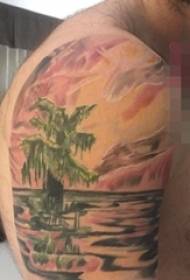 Painted abstract lines on the arm landscape tree tattoo landscape picture