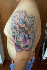 Big arm koi play lotus flower room painted tattoo pattern