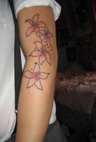 Minimalistic pink lily arm tattoo pattern