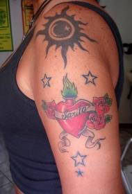 Big arm sun moon and stars saint heart tattoo pattern