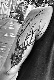 Big arm pen and ink style personality elk tattoo pattern