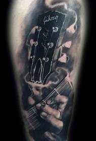 Splendid music theme black and white guitar arm tattoo pattern