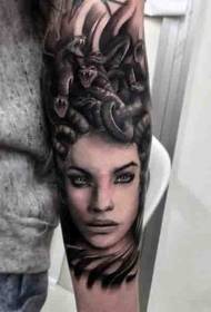 Realistic black temptation beauty dusa head portrait arm tattoo pattern