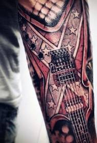 Impressive color rock guitar arm tattoo pattern