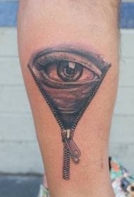 Realistic eye and zipper tattoo on the arm