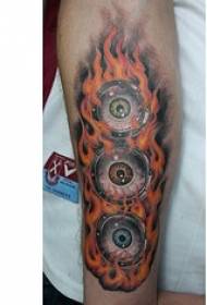 Arm flame and colorful eye tattoo pattern