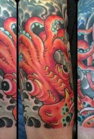 Cartoon style colored squid arm tattoo pattern