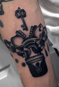 Arm chain mouth and lock key black gray tattoo pattern