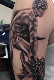 Arms on black and white warrior with Medusa avatar tattoo pattern