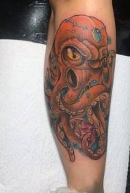 Arm sarjakuva tyyli värillinen vihainen mustekala tatuointi malli