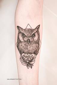 Small arm geometric line owl flower tattoo pattern