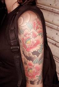 Arm ou skool rooi pioen bloem tatoeëring patroon