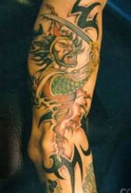 Angry Samurai color tattoo pattern on the arm