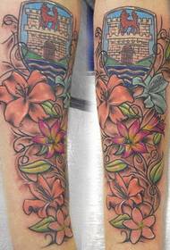 Arm colored vine flower tattoo pattern