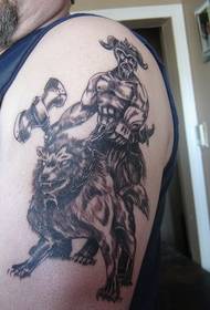 Arm viking warrior axe wolf tattoo pattern