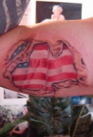 Arm american flag and skin torn tattoo pattern