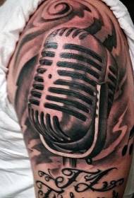 Big arm gorgeous black and white letter microphone tattoo pattern