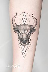 Small arm cow head prick line geometric tattoo pattern
