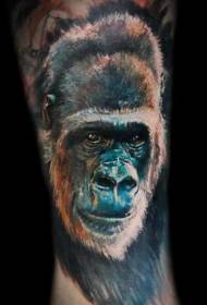 Leg realistic color gorilla tattoo pattern