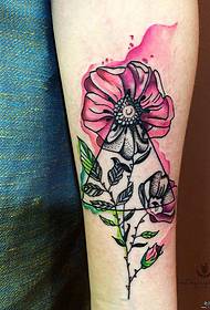 Small arm personality beautiful splash ink watercolor floral tattoo pattern