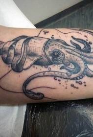 Black small squid tattoo pattern with natural arms