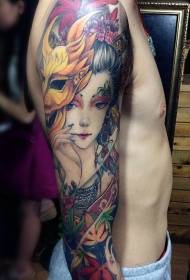Arm beautiful geisha maple leaf painted tattoo pattern